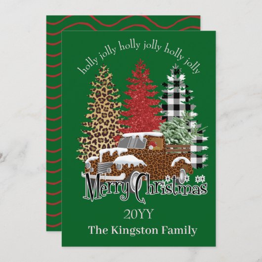 Holly Jolly Merry Kerstbomen op Truck Kaart (Voorkant / Achterkant)