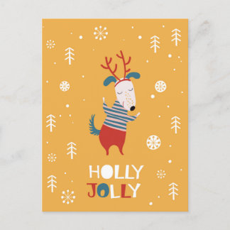 Holly Jolly met Cute Dog Briefkaart in Kerstmis