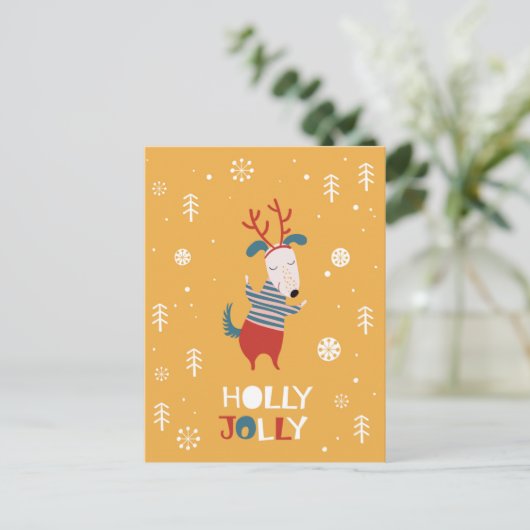 Holly Jolly met Cute Dog Briefkaart in Kerstmis (Staand voorkant)