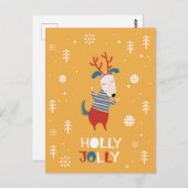 Holly Jolly met Cute Dog Briefkaart in Kerstmis (Voorkant / Achterkant)