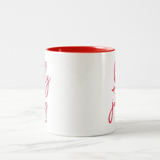 Holly Jolly Modern Schattige Script Minimalistisch Tweekleurige Koffiemok (Center)