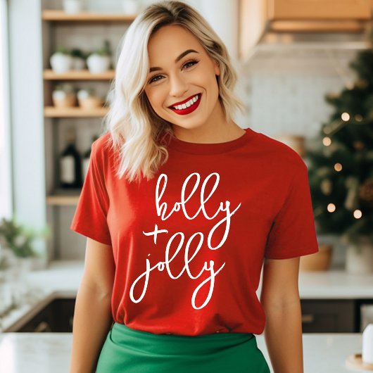 Holly Jolly Modern Schattige Script Vet Vakantie T-shirt