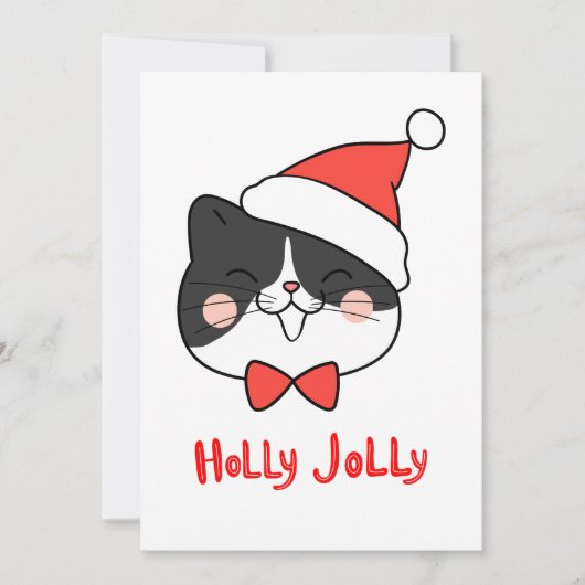 Holly Jolly Mooie Kawaii Kat Feestdagenkaart (Voorkant)