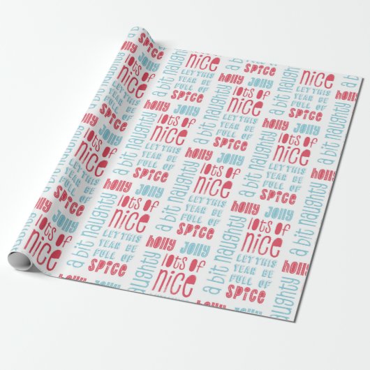Holly Jolly Naughty Nice herstellend patroon Cadeaupapier (Uitgerold)
