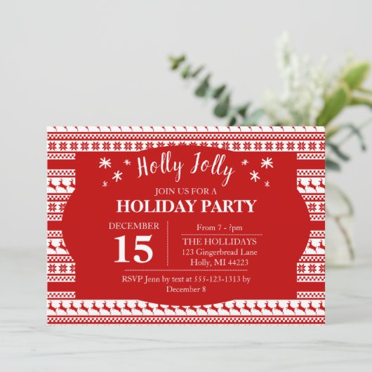 Holly Jolly Nordic Print Rendiervakantie Kaart (Staand voorkant)