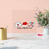 Holly Jolly Nurse, Halloween Classic T-shirt Acryl Bord (Huwelijk)