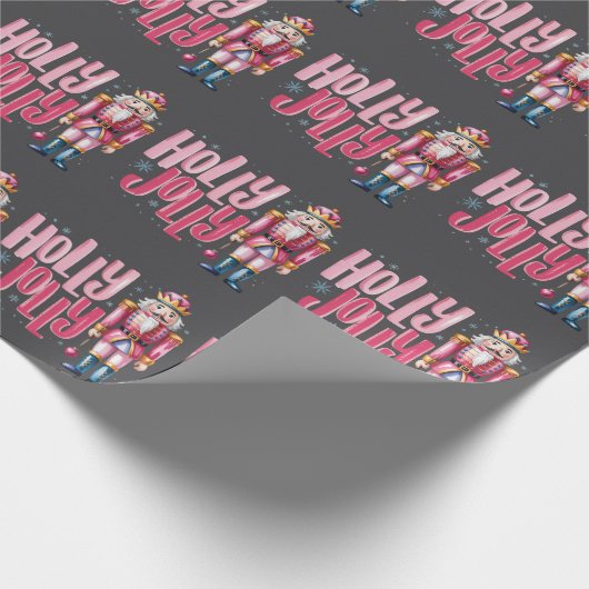 Holly Jolly Nutcracker Kerstkoket Preppy Cadeaupapier (Hoek)