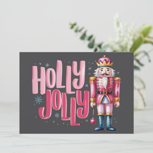 Holly Jolly Nutcracker Kerstkoket Preppy Feestdagenkaart (Staand voorkant)