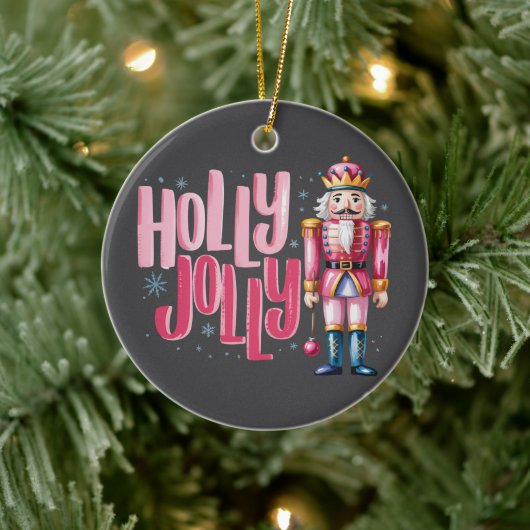Holly Jolly Nutcracker Kerstkoket Preppy Keramisch Ornament (Boom)