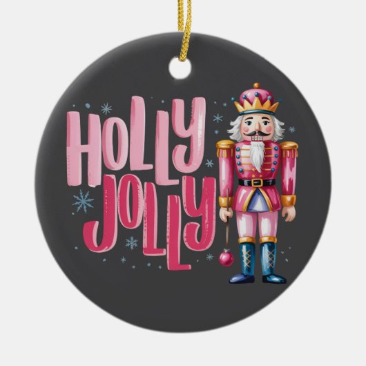 Holly Jolly Nutcracker Kerstkoket Preppy Keramisch Ornament (Voorkant)