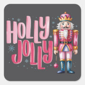 Holly Jolly Nutcracker Kerstkoket Preppy Vierkante Sticker (Voorkant)