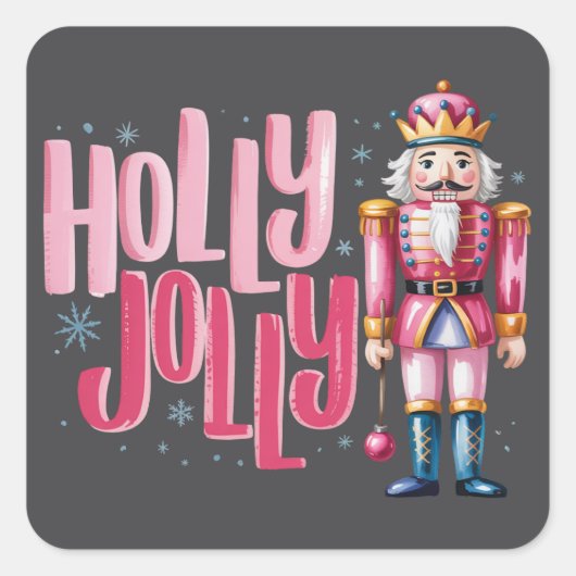 Holly Jolly Nutcracker Kerstkoket Preppy Vierkante Sticker (Voorkant)