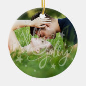 Holly Jolly Overlay | Kalligrafie Typografie Foto Keramisch Ornament (Voorkant)