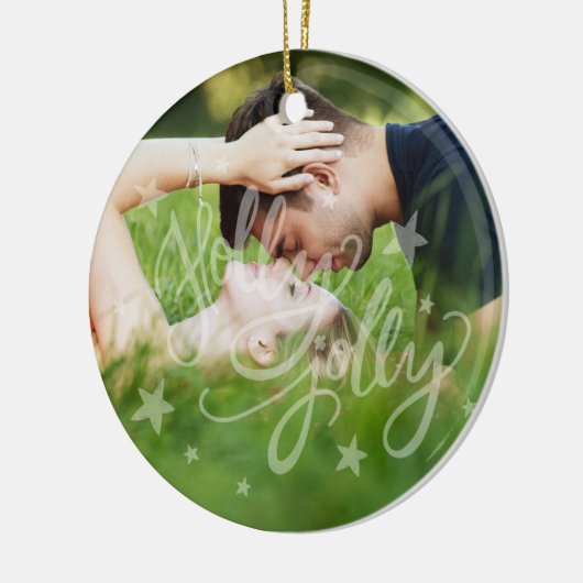 Holly Jolly Overlay | Kalligrafie Typografie Foto Keramisch Ornament (Links)