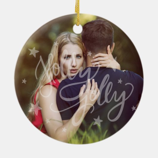 Holly Jolly Overlay | Kalligrafie Typografie Foto Keramisch Ornament (Achterkant)