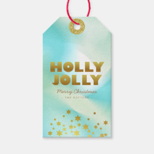 Holly Jolly Pastel Groen Gradiënt & Goud Cadeaulabel