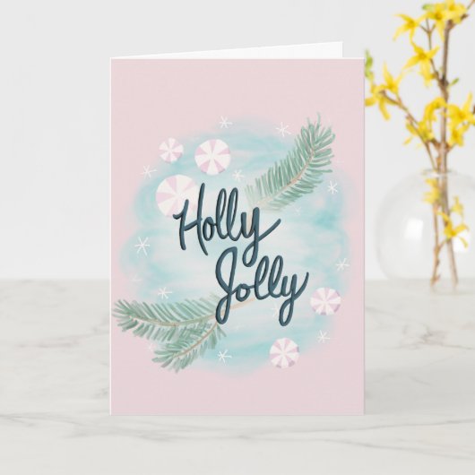 Holly Jolly - Pastel - Kerstmis - Groet - Kaart (Gele Bloem)