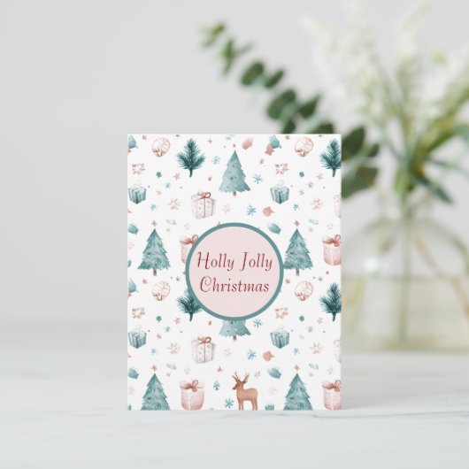 Holly Jolly Pastel Xmas Card Watercolor Design Kaart (Staand voorkant)
