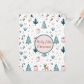 Holly Jolly Pastel Xmas Card Watercolor Design Kaart (Voorkant / Achterkant in situ)