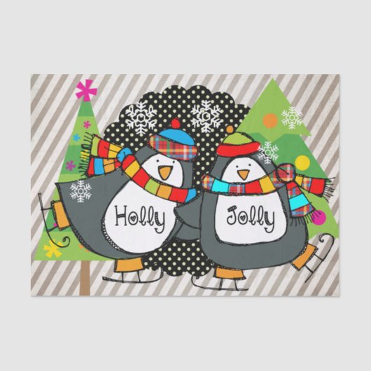 Holly Jolly Penguins Weefpapier Tissuepapier (Voorkant)