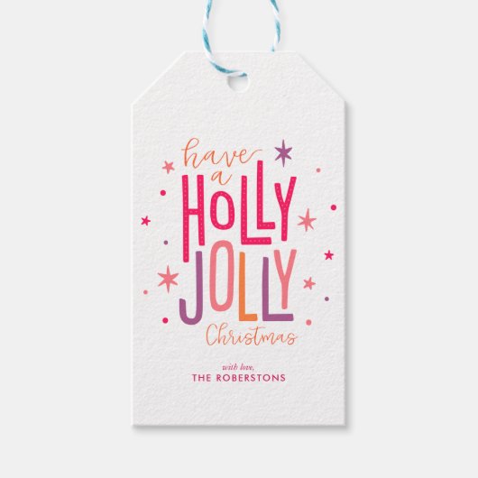 "Holly Jolly" Persoonlijke Kerstmis Cadeaulabel (Voorkant)