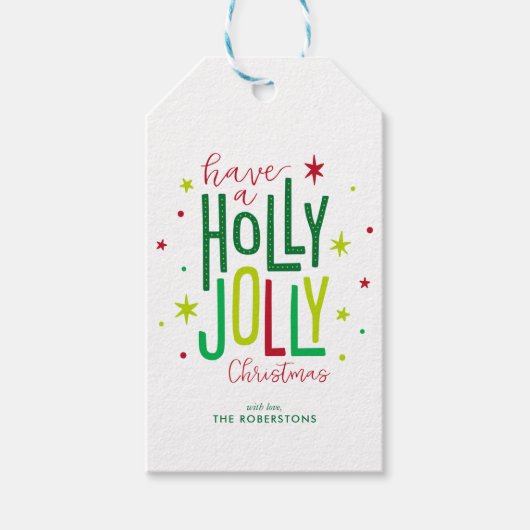 "Holly Jolly" Persoonlijke Kerstmis Cadeaulabel (Voorkant)