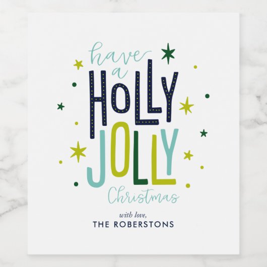 "Holly Jolly" Persoonlijke Kerstmis Wijn Etiket (Enkel label)