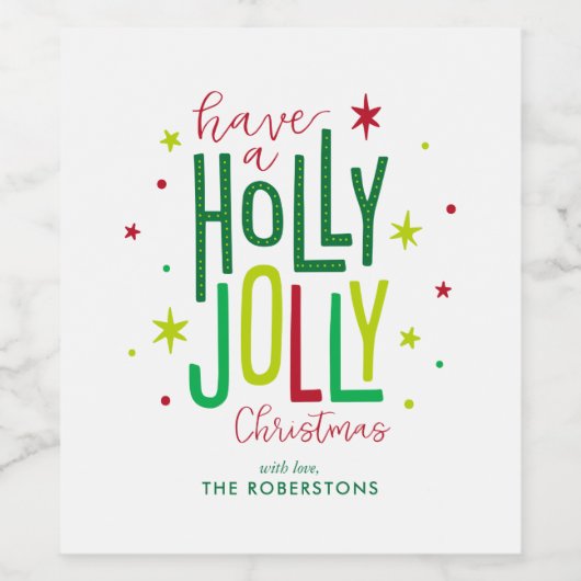 "Holly Jolly" Persoonlijke Kerstmis Wijn Etiket (Enkel label)