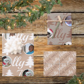 Holly Jolly Photo Collage Neutrals Kerstmis Inpakpapier Vel