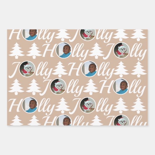 Holly Jolly Photo Collage Neutrals Kerstmis Inpakpapier Vel (Voorkant)