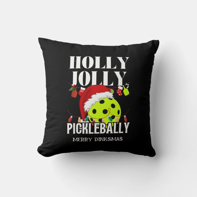 HOLLY JOLLY PICKLEBALLY Kerstmis Kussen (Voorkant)