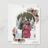 Holly Jolly Pine Cones & Berries One Photo Arch Feestdagenkaart (Voorkant)