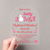 Holly Jolly Pink Red Script Kerstfeest Arch Acryl Uitnodigingen (Insitu (Draagbaar))