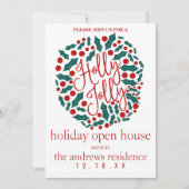 Holly Jolly Quote Leaf Berries Holiday Open House Kaart (Voorkant)