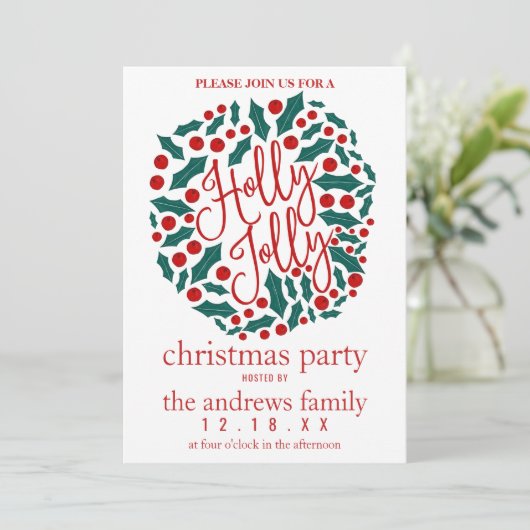 Holly Jolly Quote Leaves Berries kerstfeest Kaart (Staand voorkant)