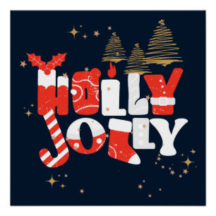 Holly Jolly Red White Gold Kerstwinter Poster