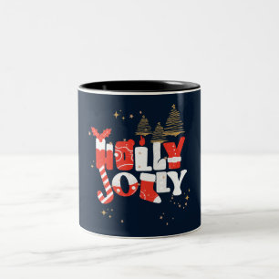 Holly Jolly Red White - kerstwinter Tweekleurige Koffiemok