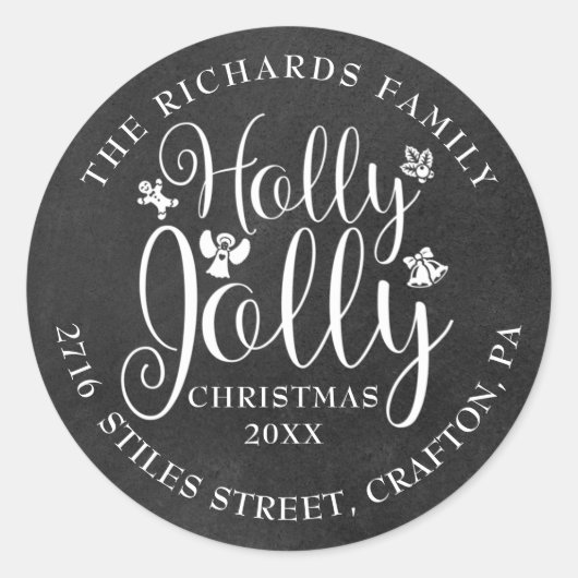 Holly Jolly Retouradres Kerstbord Ronde Sticker (Voorkant)