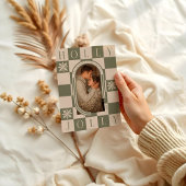 Holly Jolly Retro Checker Kerstboog Foto Feestdagenkaart