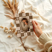 Holly Jolly Retro Checker Kerstboog Foto Feestdagenkaart