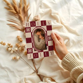 Holly Jolly Retro Checker Kerstboog Foto Feestdagenkaart