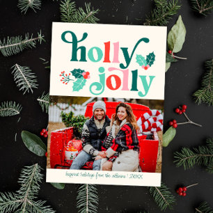 Holly Jolly Retro Family Photo Holiday Card Feestdagenkaart