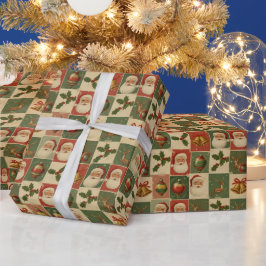 Holly Jolly Retro Kerst Collage Cadeaupapier