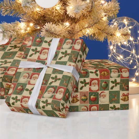 Holly Jolly Retro Kerst Collage Cadeaupapier (Feestdagen)