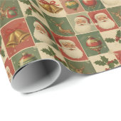 Holly Jolly Retro Kerst Collage Cadeaupapier (Rol Hoek)