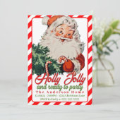 Holly Jolly Retro  Santa Custom Christmas Kaart (Staand voorkant)