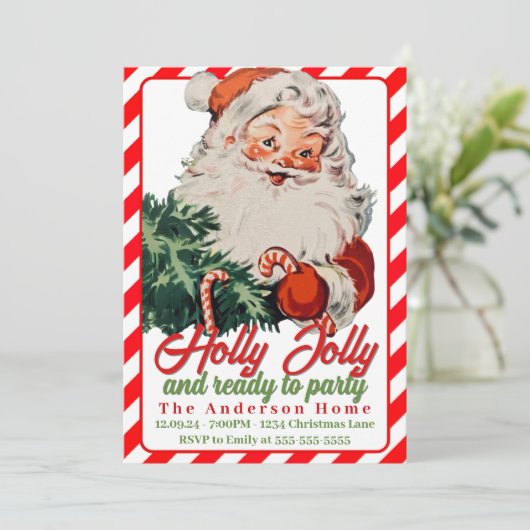 Holly Jolly Retro Santa Custom Christmas Kaart (Staand voorkant)