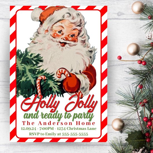 Holly Jolly Retro  Santa Custom Christmas Kaart