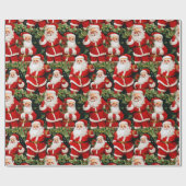 Holly Jolly Retro Santas inpakpapier (Vlak)