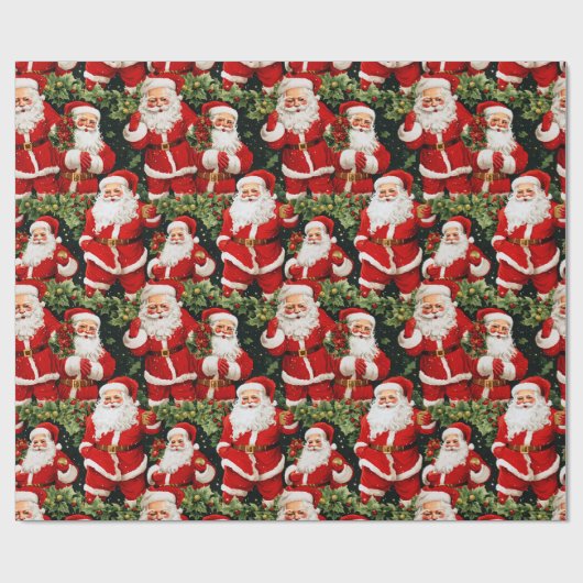 Holly Jolly Retro Santas inpakpapier (Vlak)